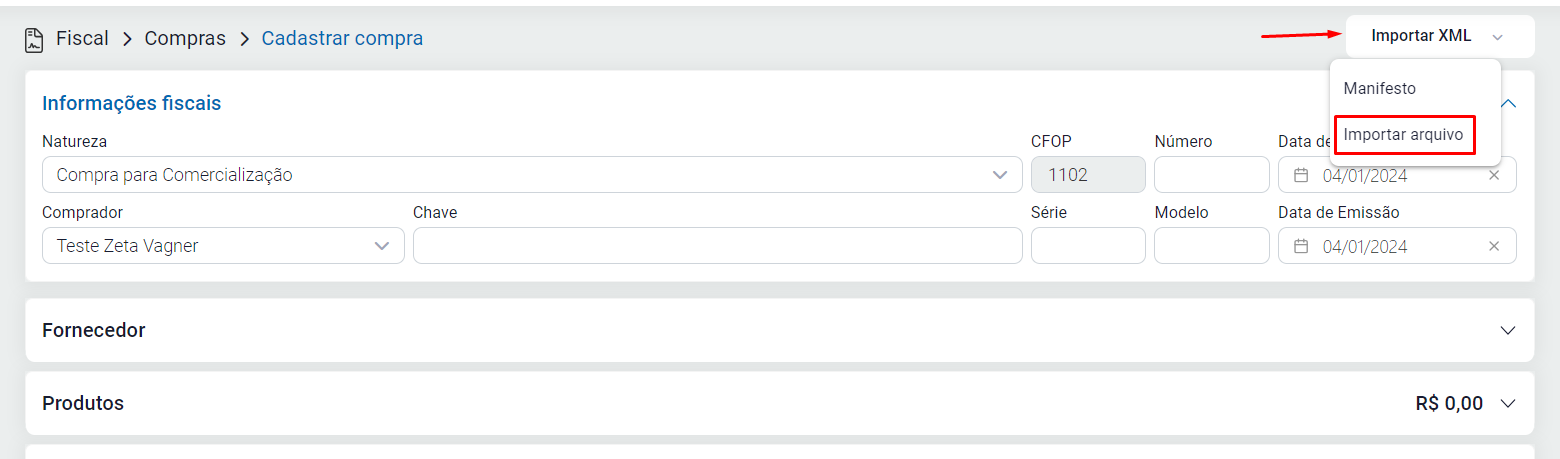 Importar XML e Importar Arquivo
