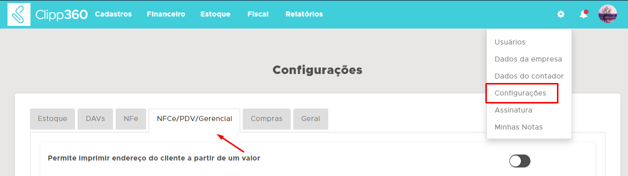 Aba NFCe/PDV/Gerencial