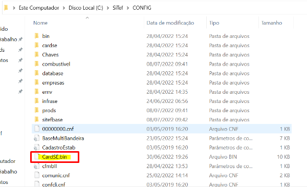 Arquivo CardSE.bin na pasta CONFIG