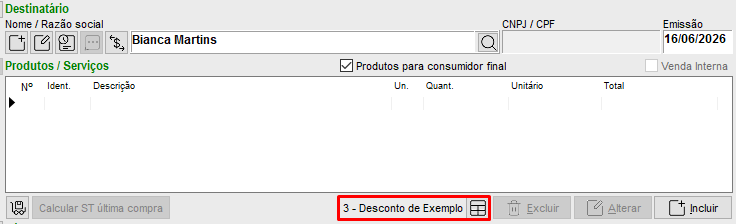 Alterar tabela vinculada na NF-e