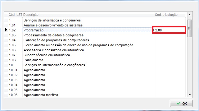 Vínculo entre código de tributação e LST