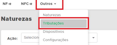 Menu de tributações