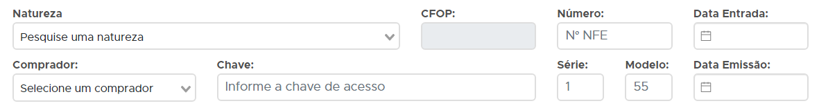 Aba Natureza da nota de compra