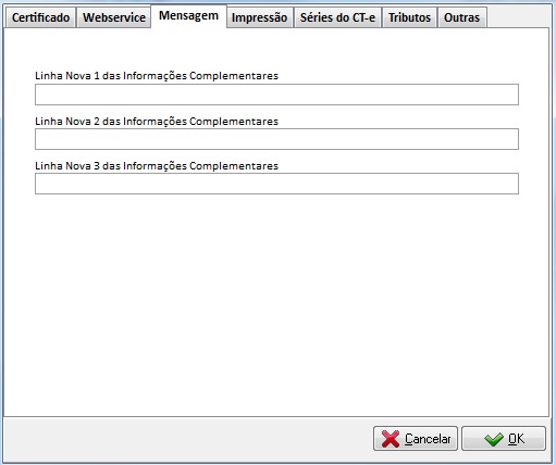 Configuração de mensagens na aba Mensagem