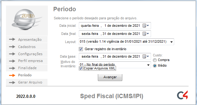 Definição do período do SPED
