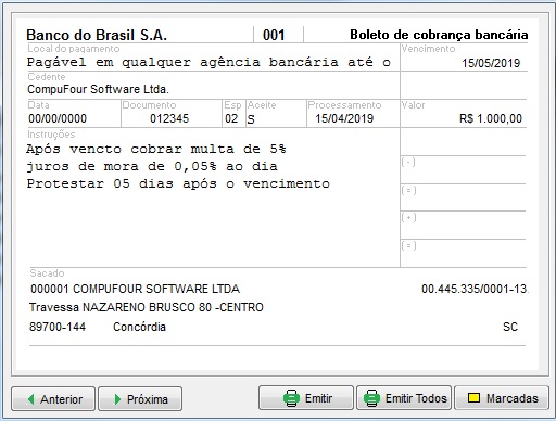 Tela de geração do boleto