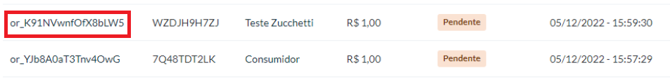 Copiar ID da transação
