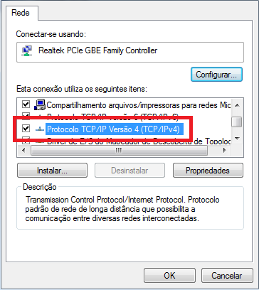 Protocolo TCP/IPv4 nas propriedades