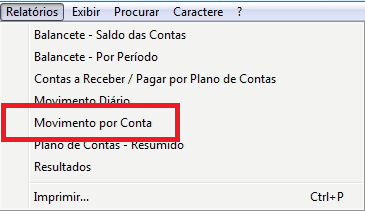 Relatório Movimento por Conta