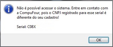 Mensagem de serial diferente do CNPJ cadastrado
