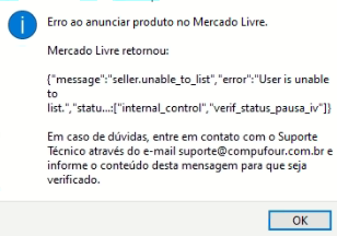 Erro ao anunciar no Mercado Livre