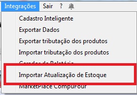 Menu Importar atualização de estoque