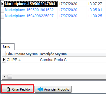 Botão Criar Pedido