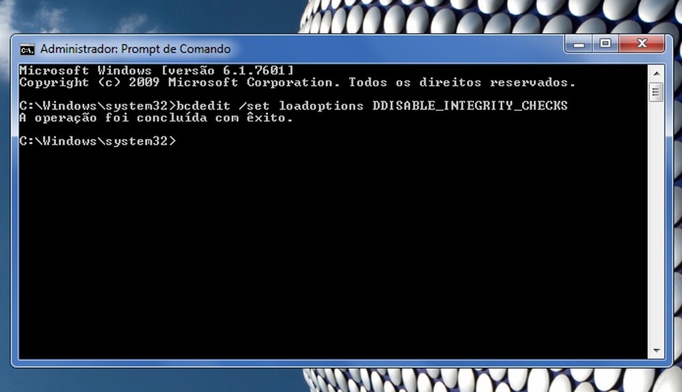 Comando bcdedit para desabilitar a verificação de integridade