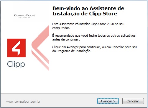 Tela de boas-vindas da instalação