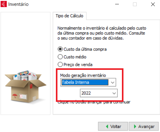Modo Tabela Interna na geracao do inventario