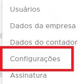 Menu Configurações do ClippFácil