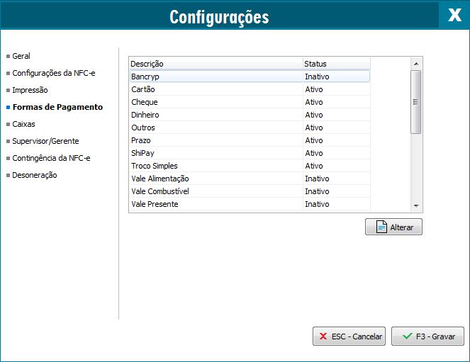 Formas de Pagamento da NFC-e