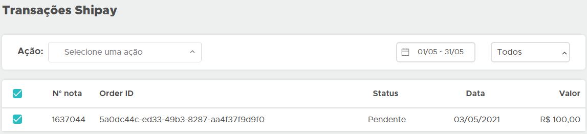 Monitor de Transações da Shipay