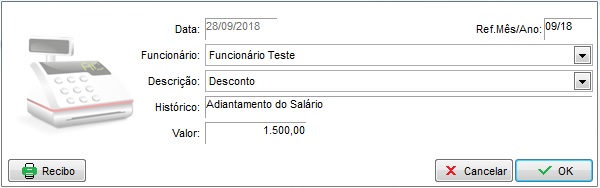 Tela de cadastro do desconto do funcionário Tela de cadastro de desconto