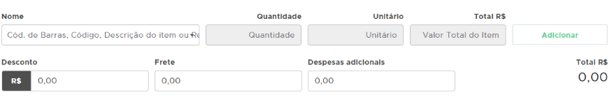 Preenchimento dos itens da nota de compra Itens da nota de compra