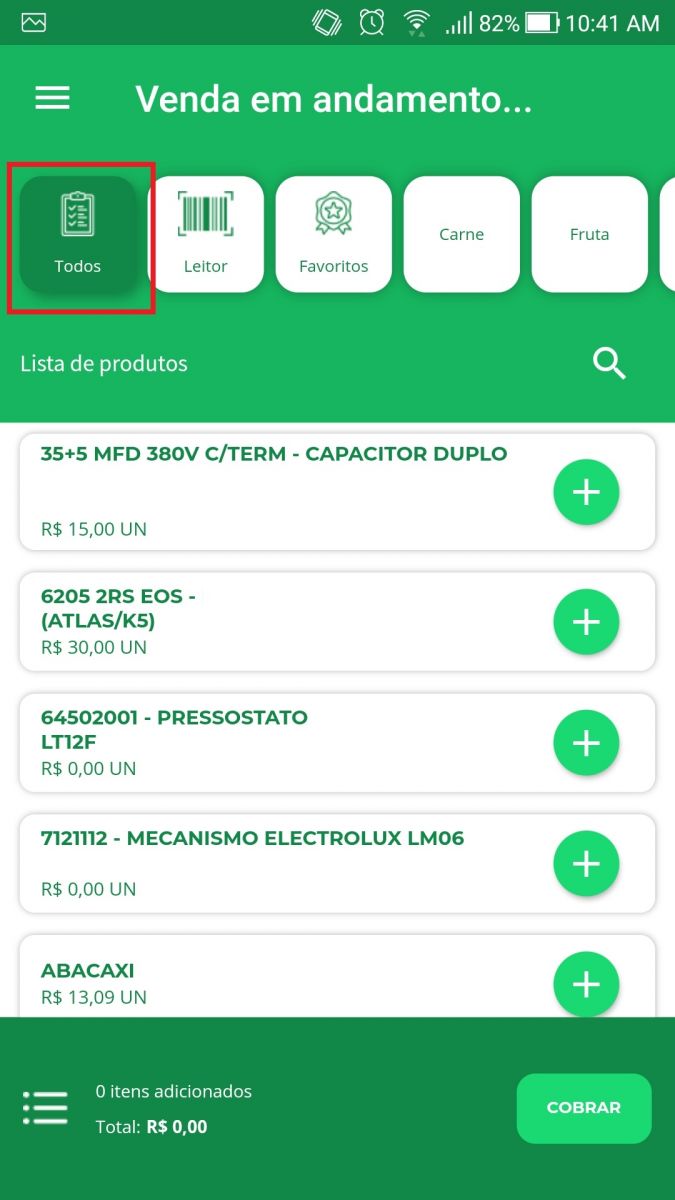 Tela de Venda em Andamento com a opção Todos Venda em andamento