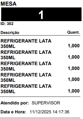 Impressão de itens separados com quantidade 1 Itens separados com quantidade 1