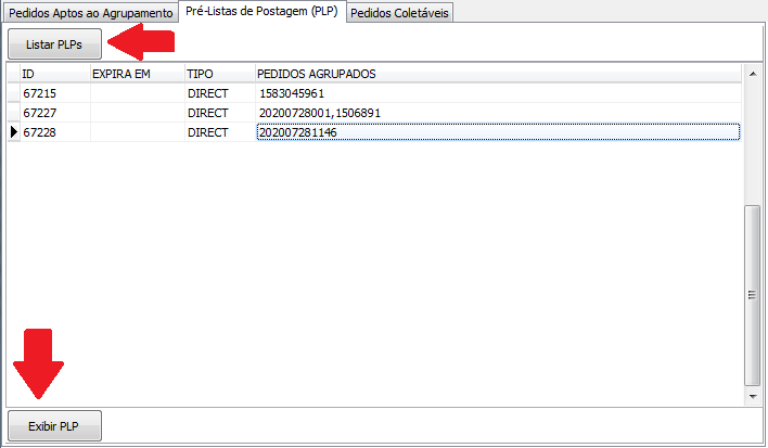 Opcao Exibir PLP do pedido Exibir PLP