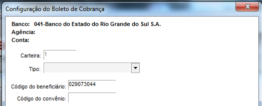 Dados do banco Banrisul com o código do beneficiário Dados do banco Banrisul