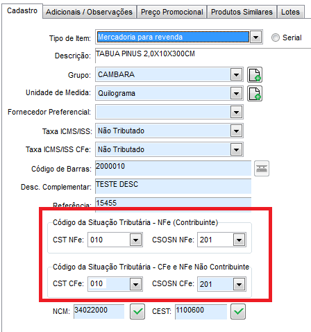Configurando CST 010 e CSOSN 201 no produto CST e CSOSN do produto