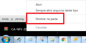 Opção Mostrar na pasta do arquivo de cadeias baixado Mostrar na pasta