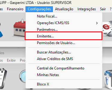 Acesso a Configurações e Emitente no ClippPro Acesso a Configurações e Emitente