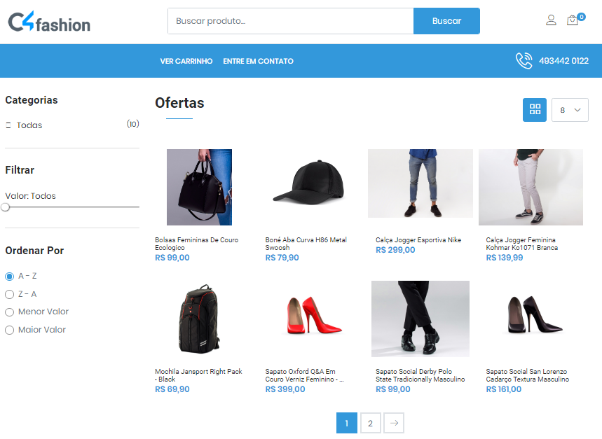 Vitrine do ECommerce com os produtos anunciados Vitrine do ECommerce