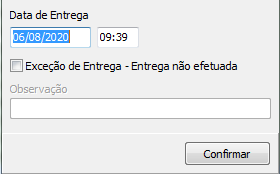 Campos de data, hora e excecao de entrega Data hora e excecao de entrega