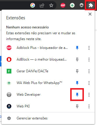 Fixar a ferramenta WebDeveloper na barra do navegador Fixar ferramenta