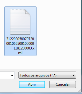 Opção Importar Arquivo para selecionar o XML Importar Arquivo (XML)