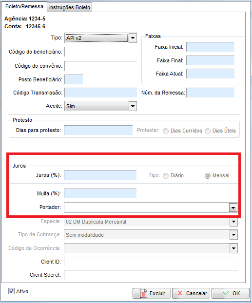 Configuracao de juros multa e instrucoes do boleto do Inter Juros multa e instrucoes do boleto