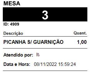 Exemplo de impressão de item por ticket Exemplo de ticket por item
