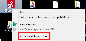 Abrir local do arquivo do ClippPRO pelo botao direito Abrir local do arquivo do ClippPRO