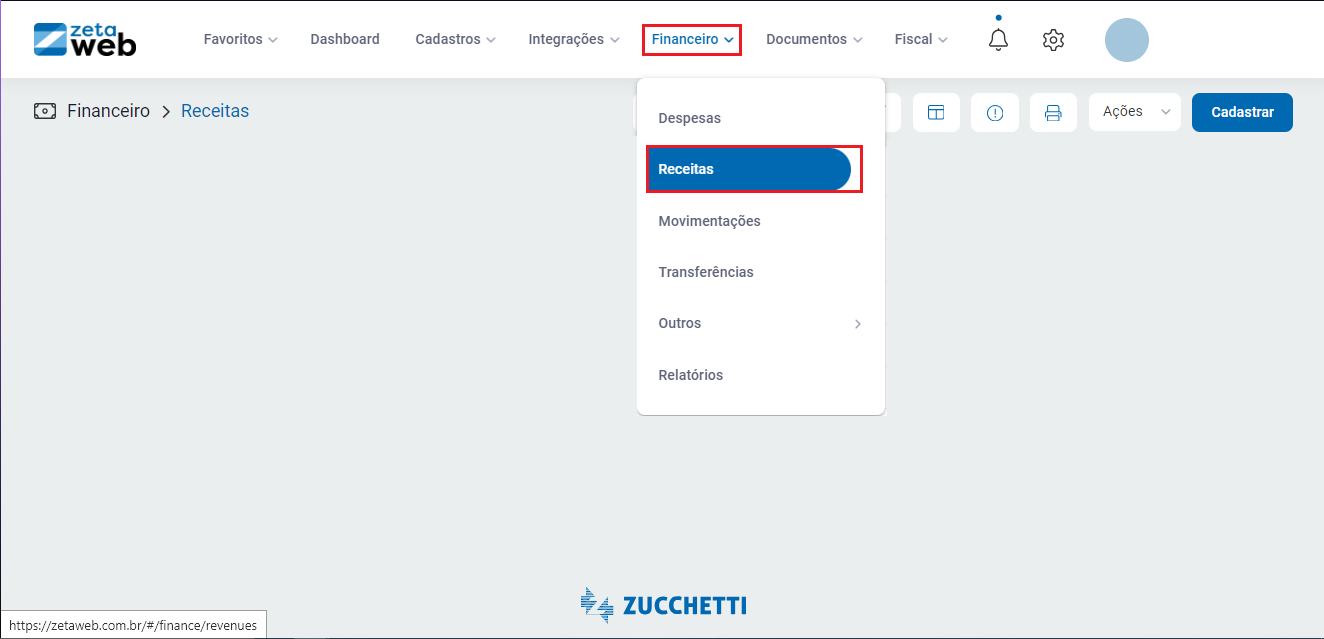 Módulo Financeiro Receitas para geração de boleto Financeiro Receitas para boleto