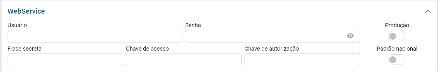 Aba Webservice com a chave Produção da NFS-e Aba Webservice