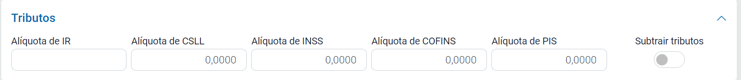 Aba Tributos com a opção Subtrair Tributos Aba Tributos
