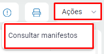 Opção Consultar manifestos no menu Ação Consultar manifestos