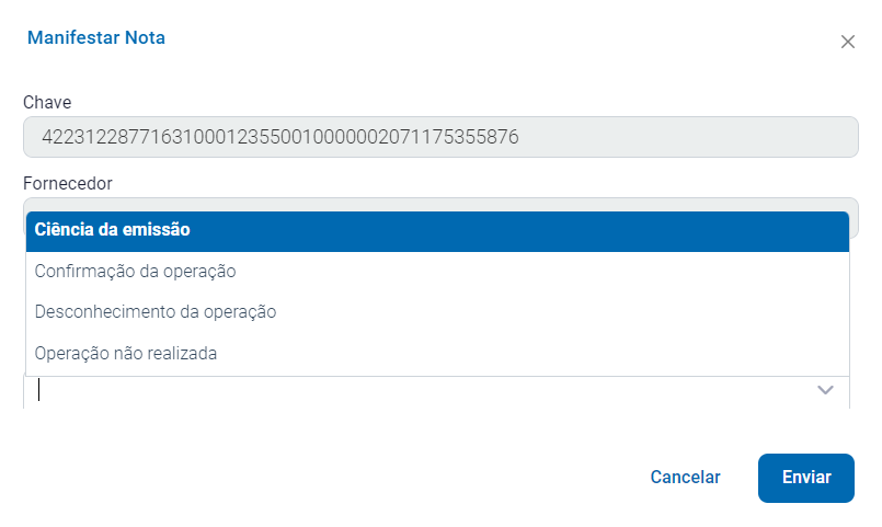 Lista de status disponíveis para a manifestação Status da manifestação
