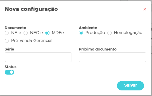 Campos da configuração do MDF-e Campos da configuração do MDF-e