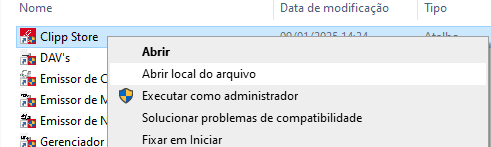 Opção Abrir local do arquivo no atalho do Clipp Abrir local do arquivo