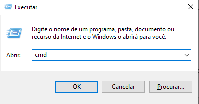 Pesquisa por CMD na janela Executar do Windows Pesquisa por CMD