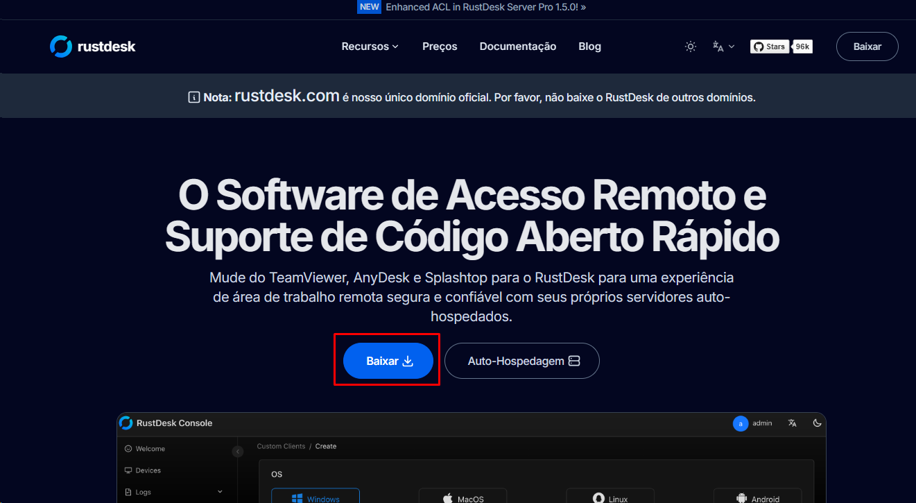 Site oficial do RustDesk para download Site oficial do RustDesk