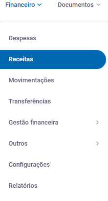 Acesso ao módulo Financeiro Receitas no Zweb Menu Financeiro Receitas