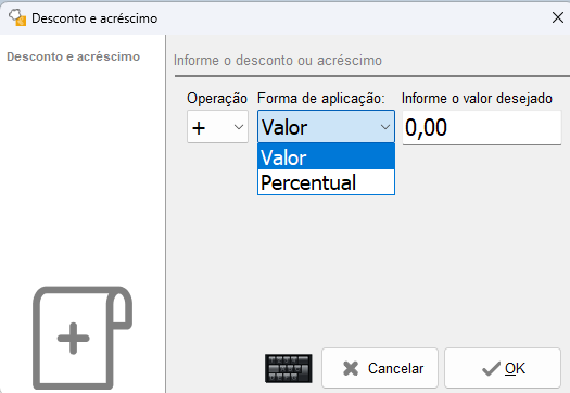 Aplicação de acréscimo ou desconto ao item na Venda Rápida Acréscimo ou desconto na Venda Rápida